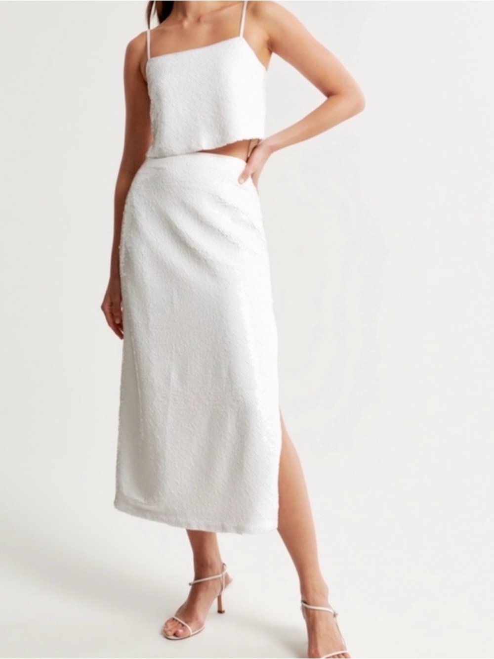 Abercrombie & Fitch White Sequin Side Slit Pencil Skirt XXS Petite NWT cocktail